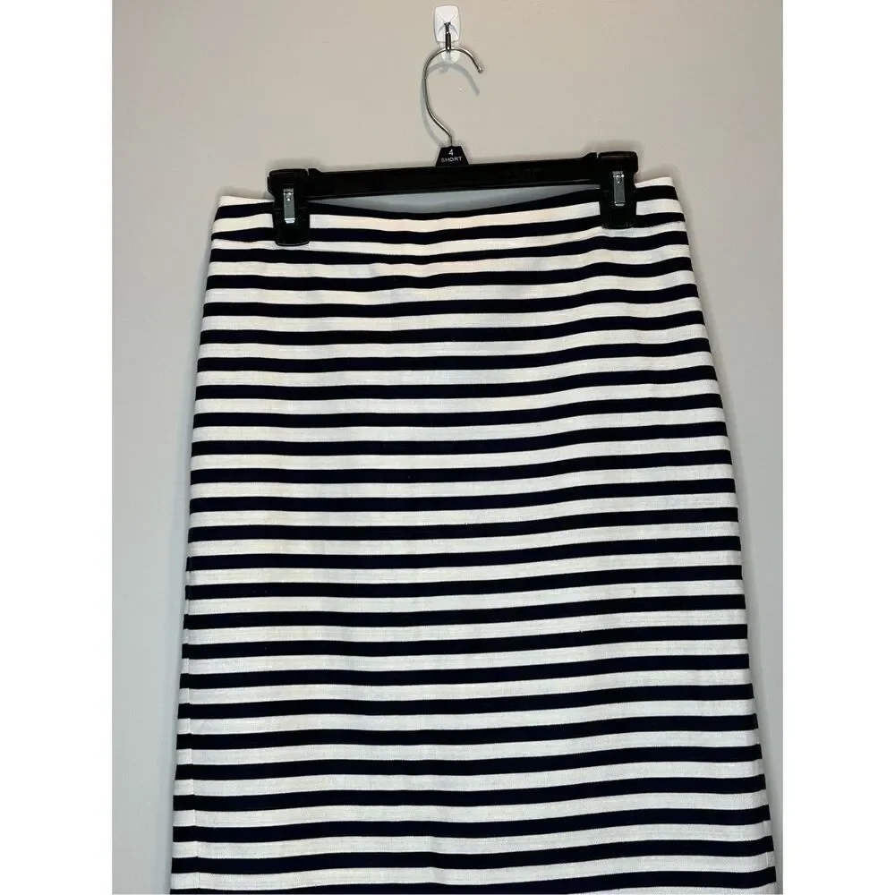 J. Crew No. 2 Pencil Skirt Navy and White Stripes Linen Blend Size 2